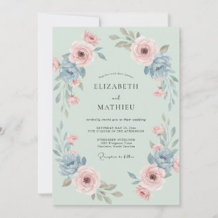 Invitation Mariage au Ranunculus Eucalyptus Rose Tendre Menth