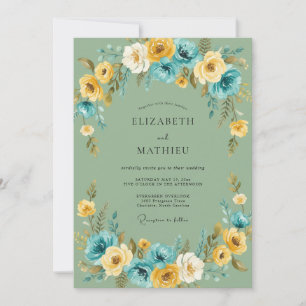 Invitation Mariage au Ranunculus Eucalyptus sarcelle et olive