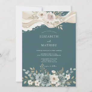 Invitation Mariage au Ranunculus Eucalyptus sur Fond d'Ardois