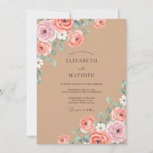 Invitation Mariage au Ranunculus Eucalyptus Teint Rose