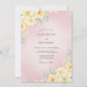 Invitation Mariage au Ranunculus Jaune Clair et Eucalyptus Ro