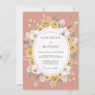 Invitation Mariage au Ranunculus Jaune Corail et Eucalyptus
