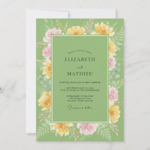 Invitation Mariage au Ranunculus Jaune Pistache et Eucalyptus