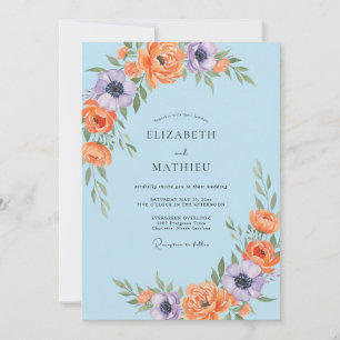Invitation Mariage au Ranunculus Orange Ciel Eucalyptus