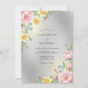 Invitation Mariage au Ranunculus Pastel Argenté et Eucalyptus