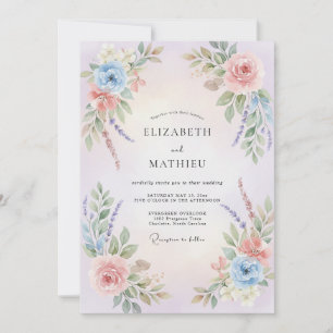 Invitation Mariage au Ranunculus Pêche Bleu Poudre et Eucalyp