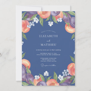 Invitation Mariage au Ranunculus Pêche Eucalyptus Indigo