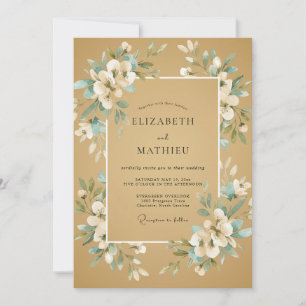 Invitation Mariage au Ranunculus sarcelle et Eucalyptus doré