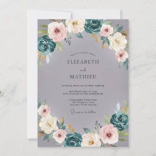 Invitation Mariage au Ranunculus sur Fond de Lavande Ardoise