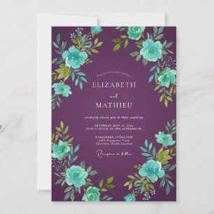 Invitation Mariage au Ranunculus Turquoise et Prune Eucalyptu