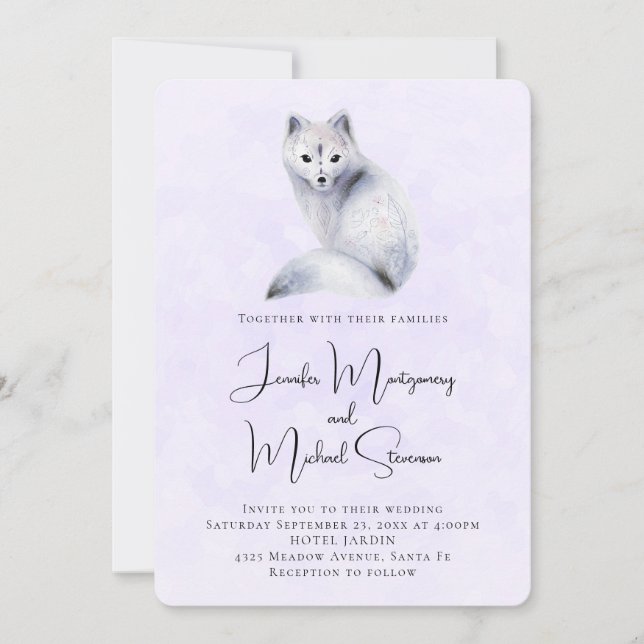 Invitation Mariage au renard nordique mignon avec motifs flor (Devant)