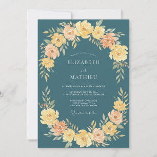 Invitation Mariage au renoncule eucalyptus sarcelle jaune