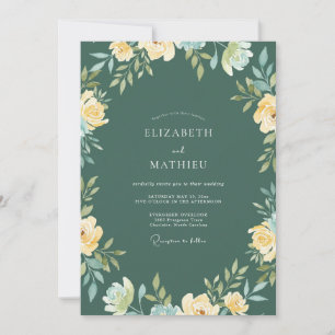 Invitation Mariage au renoncule Eucalyptus sarcelle profonde