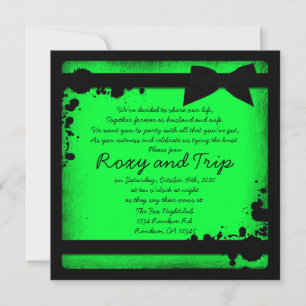 Invitation Mariage au ruban noir vert néon vert grunge invite