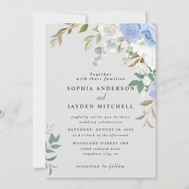 Invitation Mariage au succulent et eucalyptus bleu poussiéreu (Devant)