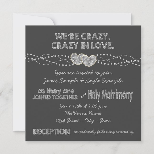 Invitation Mariage au tableau noir à deux cœurs (Devant)