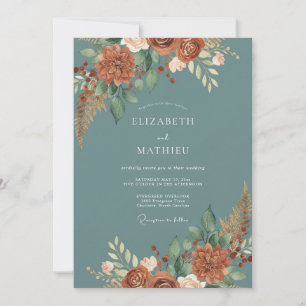 Invitation Mariage au thème Dahlia Terre Cuite Ardoise