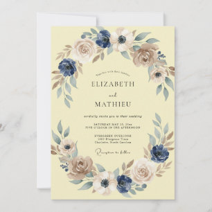 Invitation Mariage au thème de feuille peinte à l'encre et au