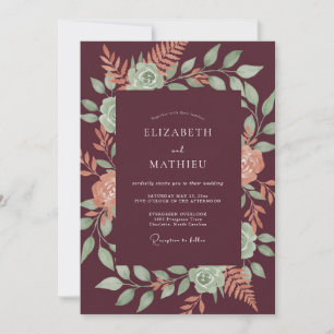 Invitation Mariage au thème de la fougère cuivre prune