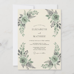 Invitation Mariage au thème Olive Celadon et Fougère