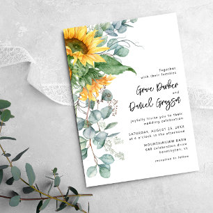 Invitation Mariage au tournesol rustique Eucalyptus avec info