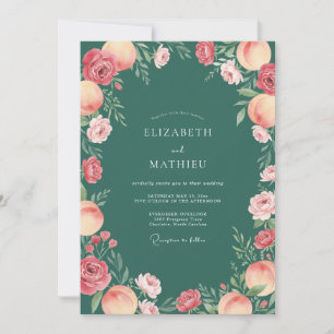 Invitation Mariage au Verger de Pêchers Vert Émeraude