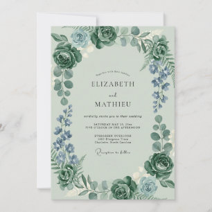 Invitation Mariage au vert céladon et au bleu pervenche avec