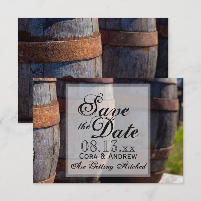 Invitation Mariage au vignoble champêtre et tonneau de vin ru (Devant / Derrière)