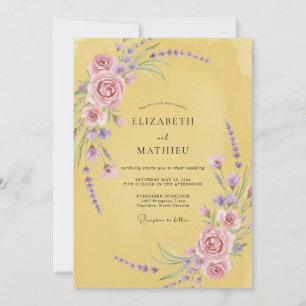 Invitation Mariage au vignoble de lilas moutarde
