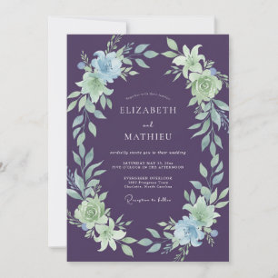 Invitation Mariage Aubergine Menthe Pivoine