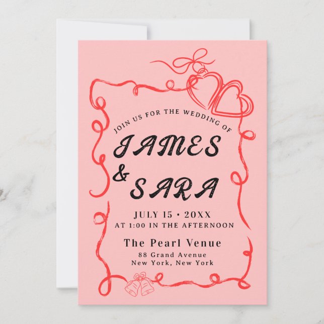 Invitation Mariage Audacieux Moderne Coloré Fantaisiste Rétro (Devant)