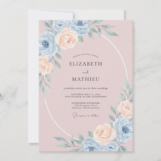Invitation Mariage Aura Fleur Bleue Poussiéreuse (Devant)