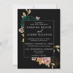 Invitation Mariage aurifère bordeaux émeraude vert d'automne