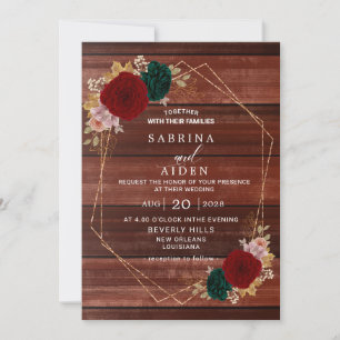 Invitation Mariage aurifère bordeaux émeraude vert d'automne