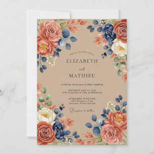 Invitation Mariage Automnal Abondant Terracotta et Nuit