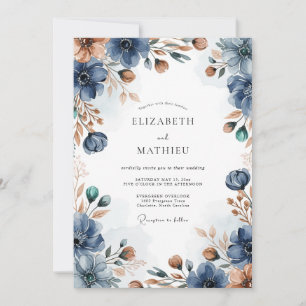 Invitation Mariage Automnal Atmosphérique Bleu Nuit
