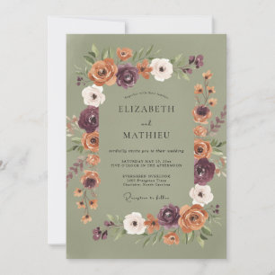 Invitation Mariage Automnal Atmosphérique Vert Sauge