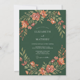 Invitation Mariage Automnal aux Tons de Vert Chasseur et à l'