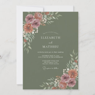 Invitation Mariage Automnal aux Tons Olive Fonçé