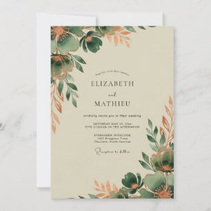 Invitation Mariage Automnal Bio en Vert Émeraude Cuivré
