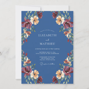 Invitation Mariage Automnal Bleu Acier dans un Style Pictural