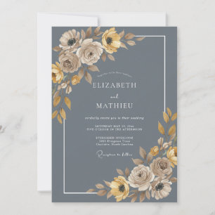 Invitation Mariage Automnal Bleu Ardoise Assourdi