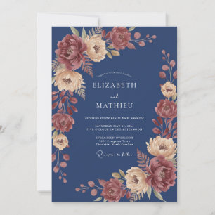 Invitation Mariage Automnal Bleu Marine Riche