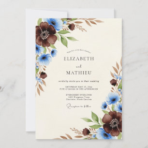 Invitation Mariage Automnal Boisé au Bleu Chocolat