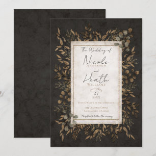 Invitation Mariage Automnal Conte de Fées Bronze Feuilles Bot