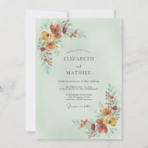 Invitation Mariage Automnal Cosy Vert Sauge