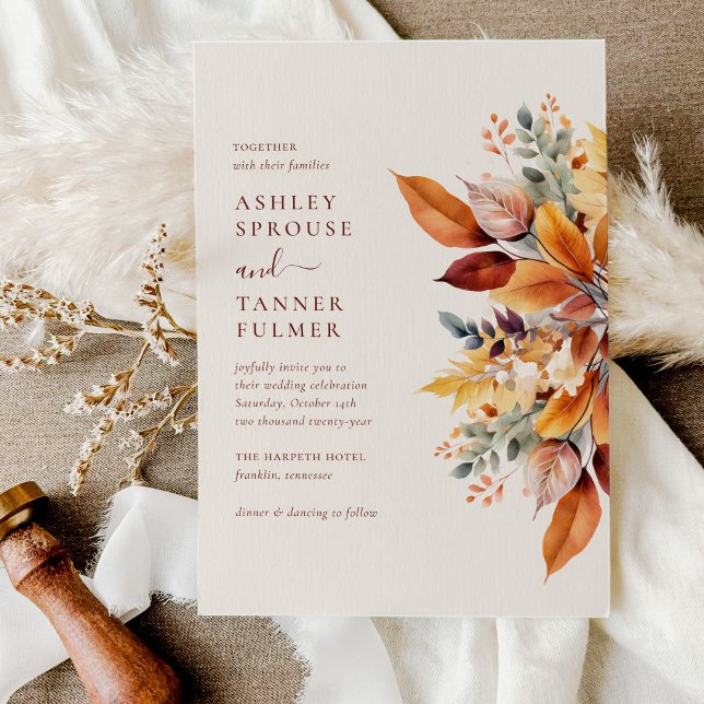 Invitation Mariage Automnal de Feuilles de Tombe Élégant (Créateur téléchargé)
