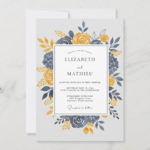 Invitation Mariage Automnal Distingué Bleu Nuit