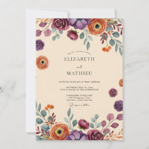 Invitation Mariage Automnal Dramatique aux Tons de Prune