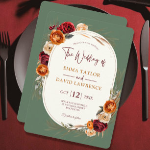 Invitation Mariage automnal élégant aux tons orange et floral